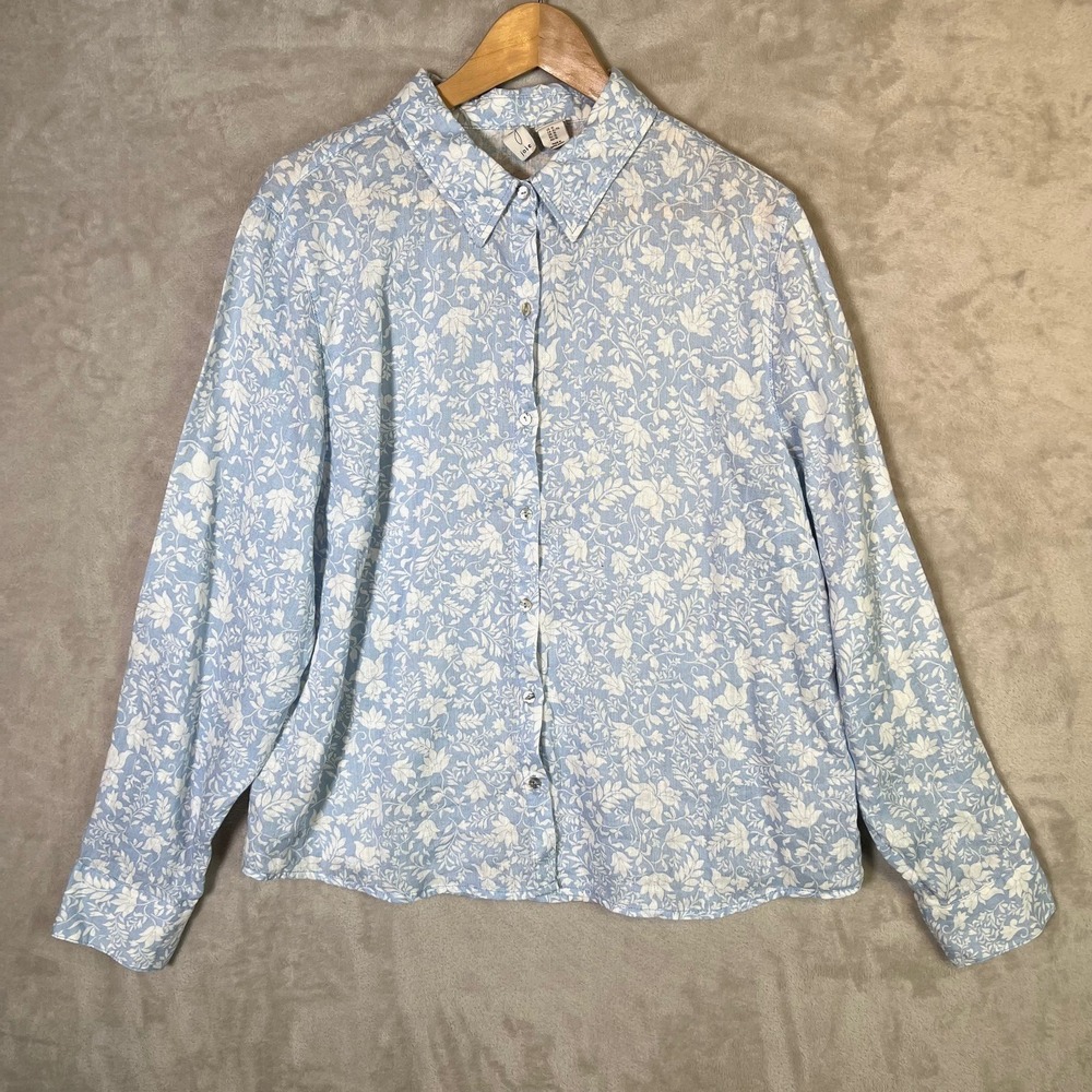 Joie 100% Linen Blue Floral Button Down Top XL Coastal Cottagecore